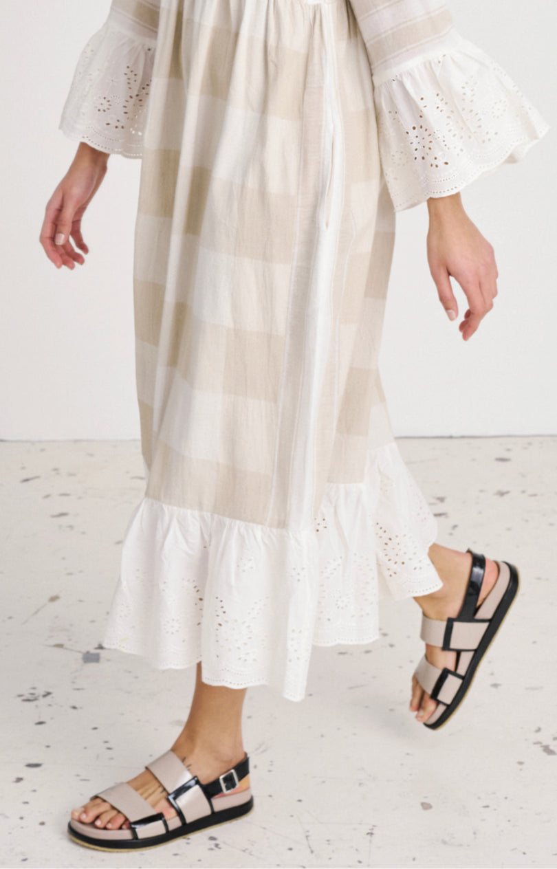 Barbara V-Neck Long Dress - Whisper White/Doeskin