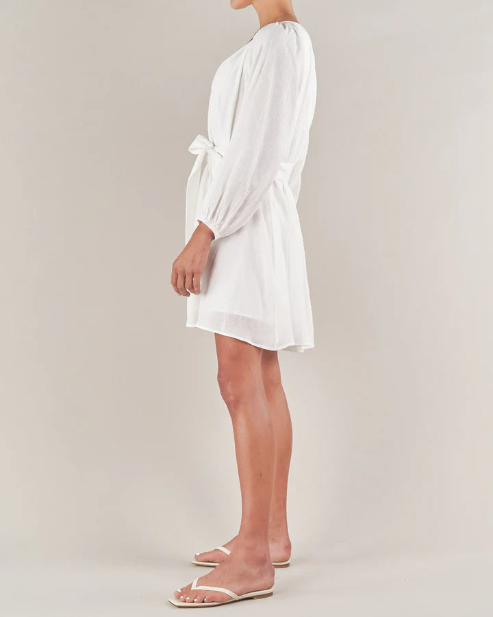 Panama Linen Gauze Mini Dress - White