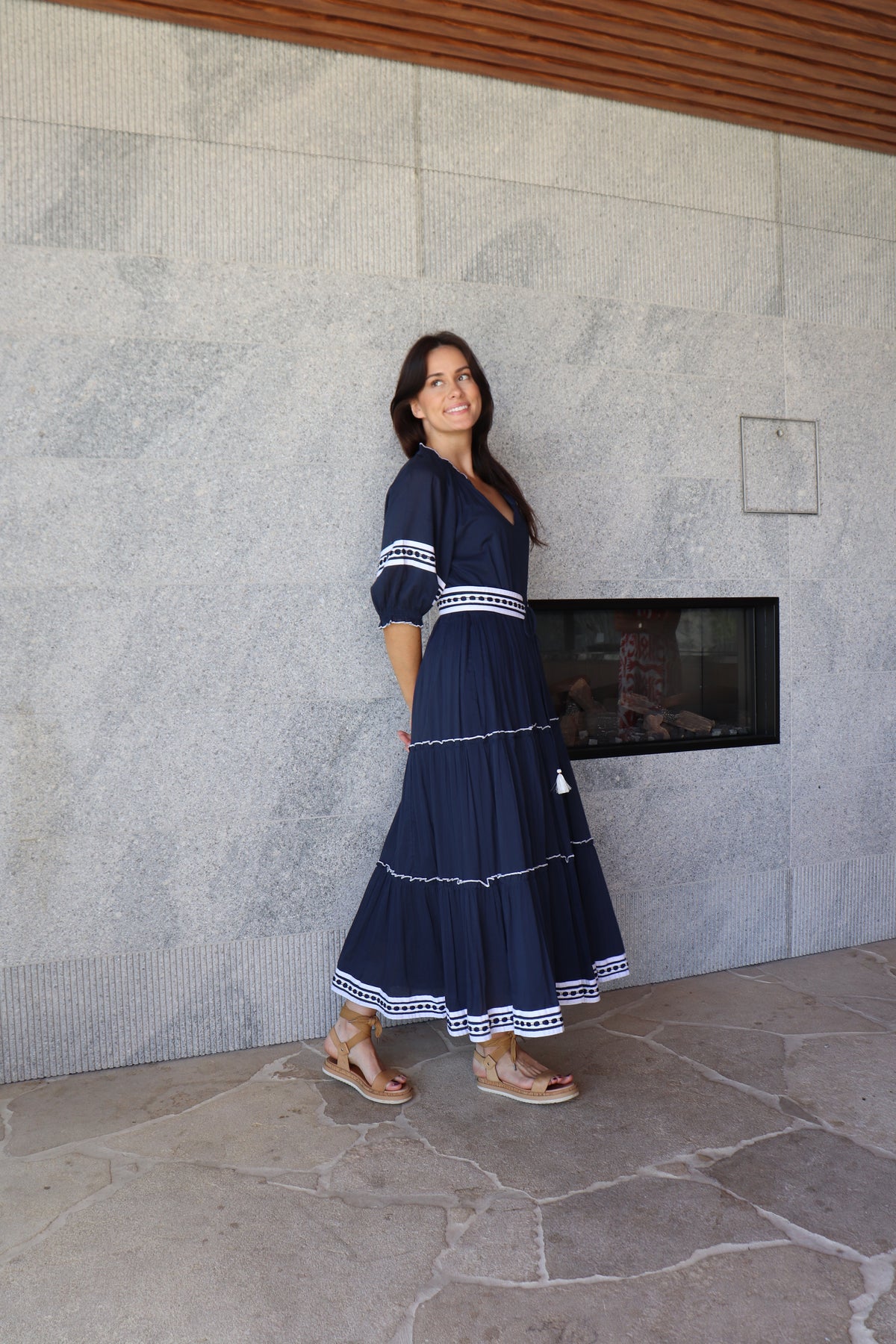 Luoni | Amelie Dress | Navy With White Trim