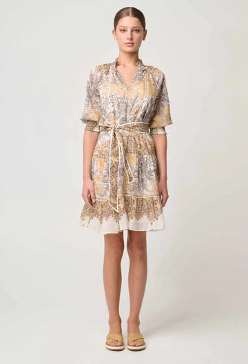 Once Was | Sanibel Lace Trim Cotton Silk Raglan Sleeve Dress | Golden Mallow