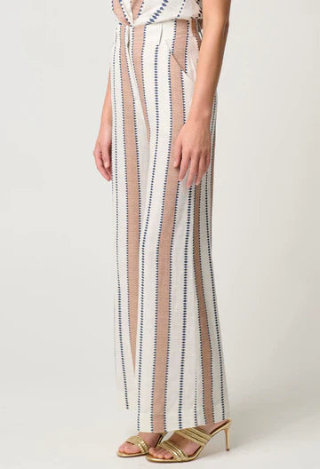 Once Was | Dynasty Linen Viscose Wide Leg Pant | Cayman Stripe