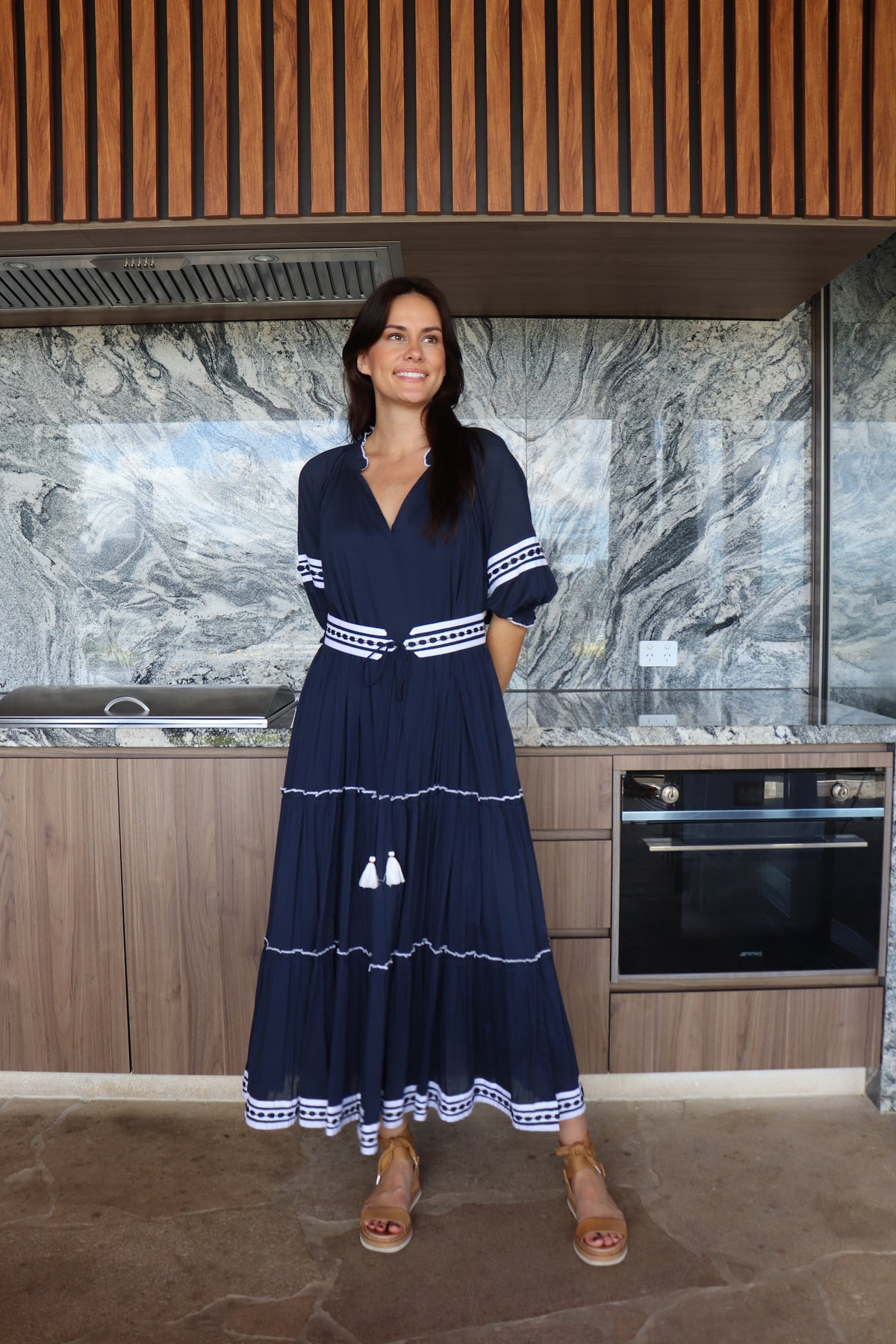 Luoni | Amelie Dress | Navy With White Trim