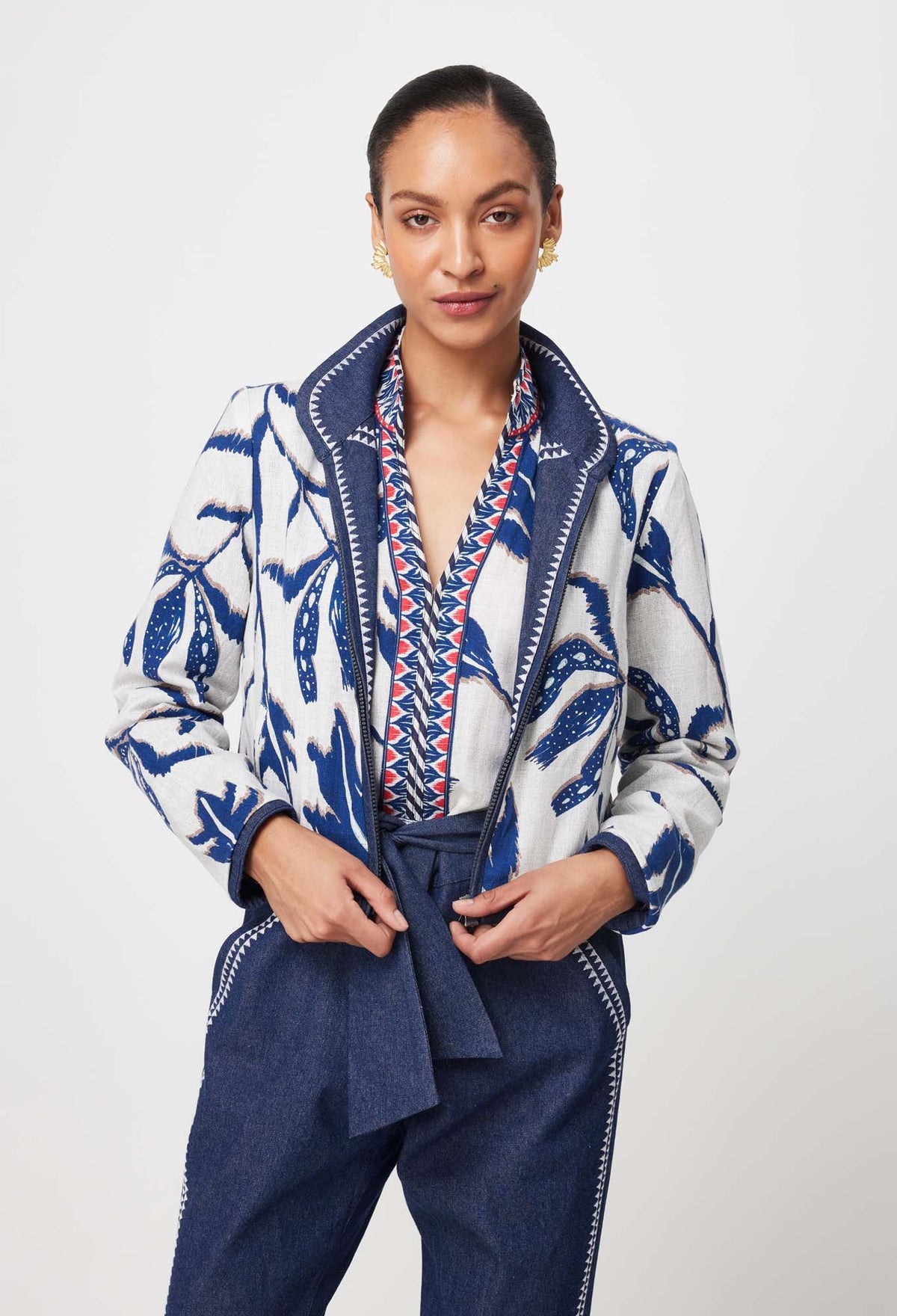 Once Was | Delray Reversible Embroidered Cotton Jacket | Palm Shadow