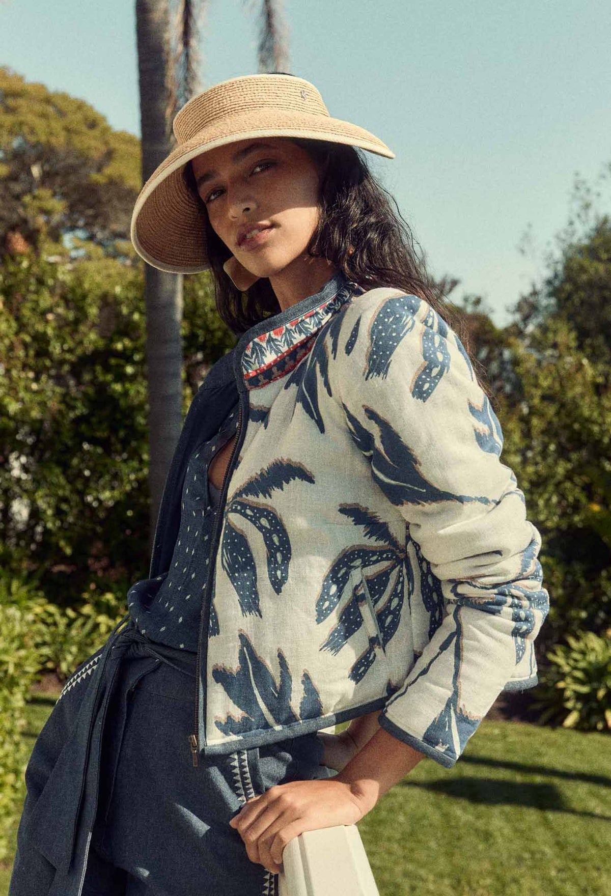 Once Was | Delray Reversible Embroidered Cotton Jacket | Palm Shadow