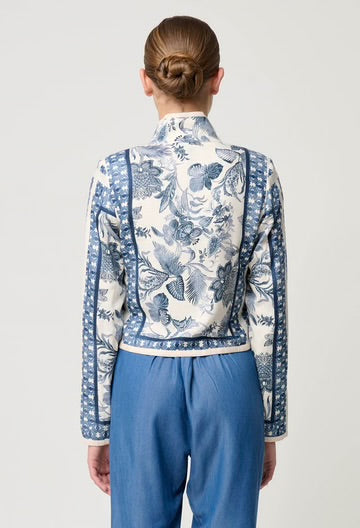 Once Was | Delray Reversible Placement Print Linen Viscose Jacket | Ink Fle Cayman Stripe