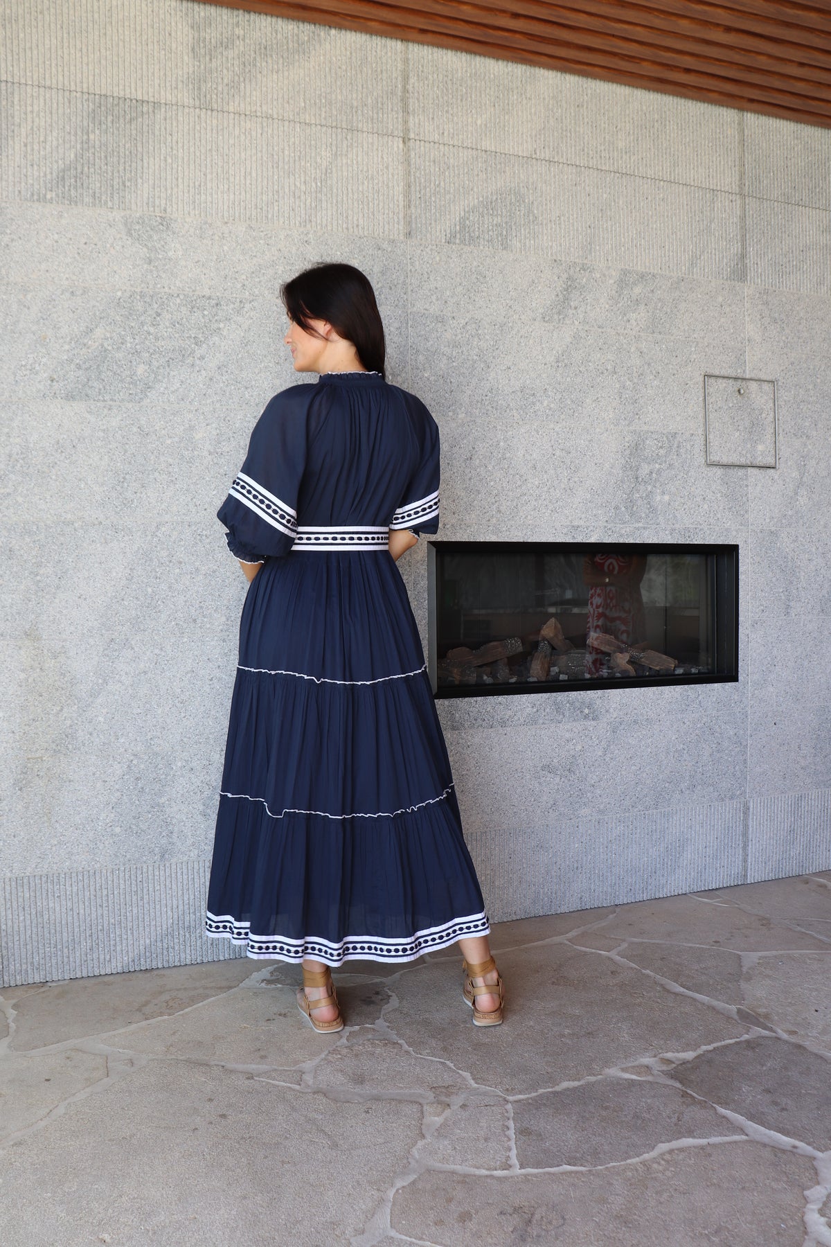 Luoni | Amelie Dress | Navy With White Trim