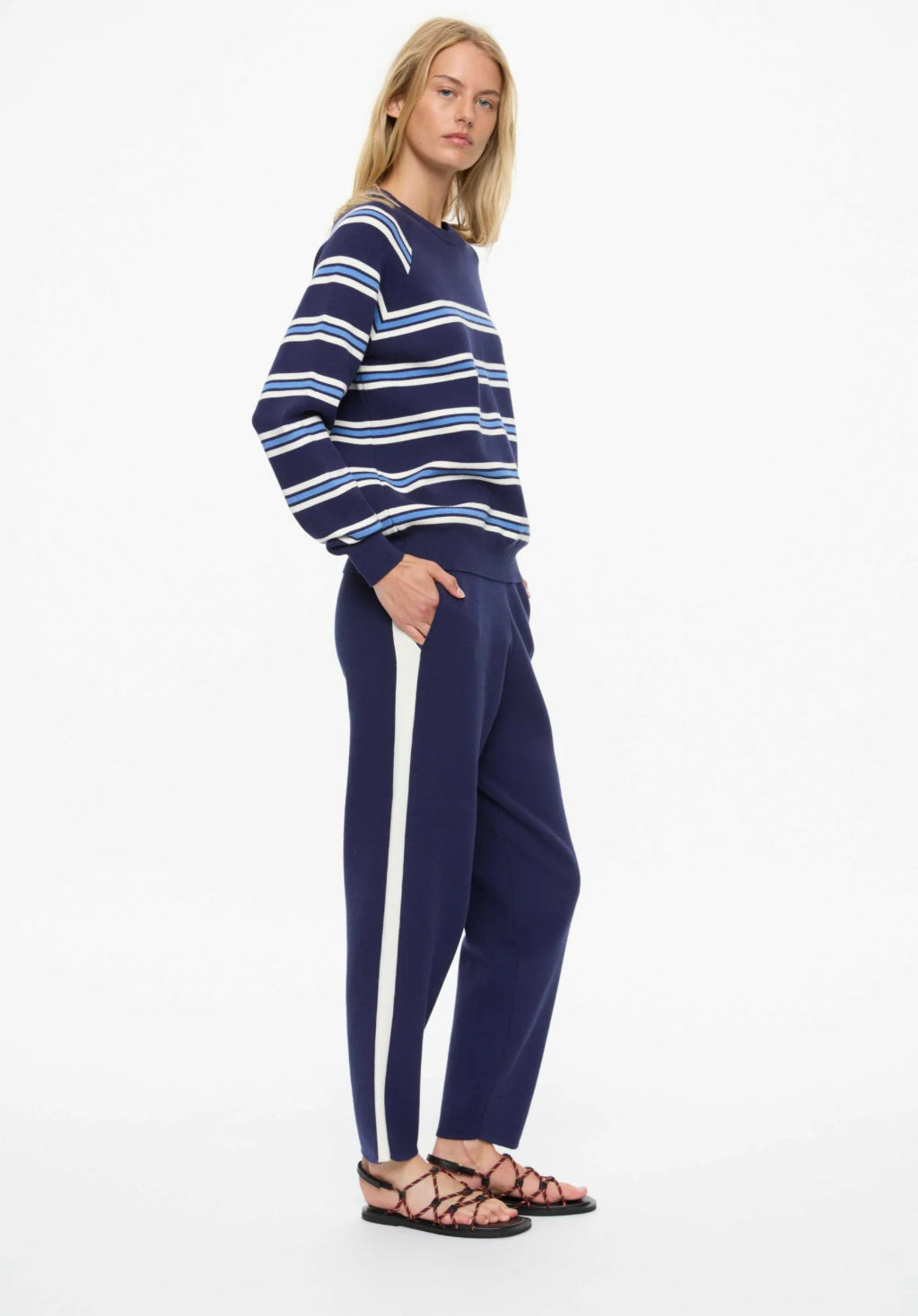 LMND Sale | WR Track Pants | Navy + Natural Stripe