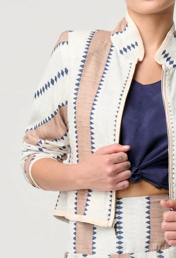 Once Was | Delray Reversible Placement Print Linen Viscose Jacket | Ink Fle Cayman Stripe