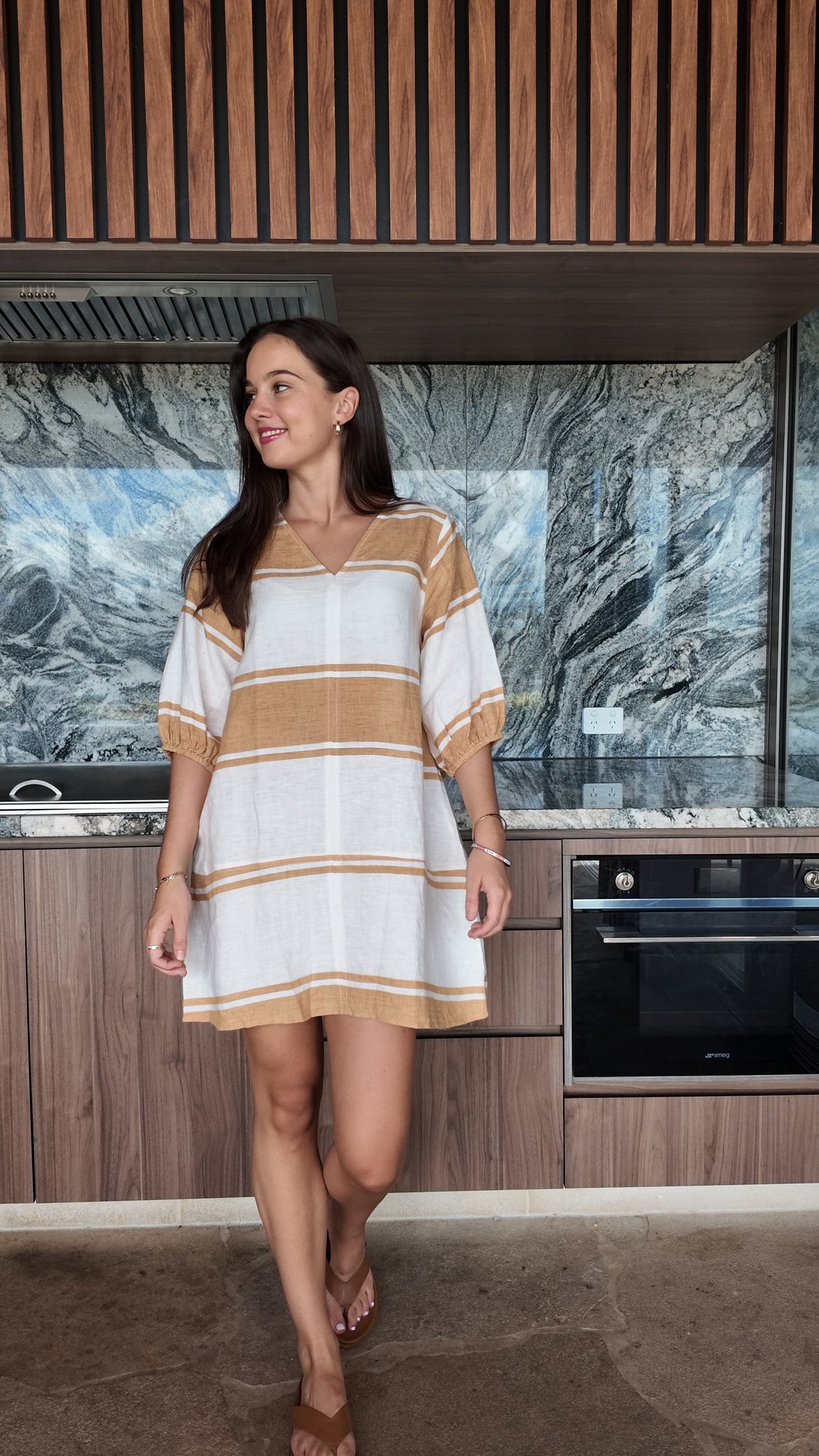 Luoni | Raffi Mini Dress | Mustard & White Stripe