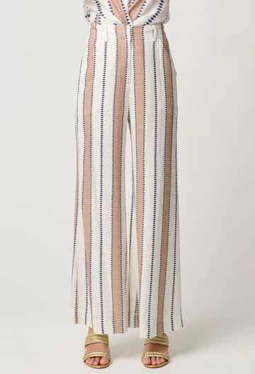 Once Was | Dynasty Linen Viscose Wide Leg Pant | Cayman Stripe