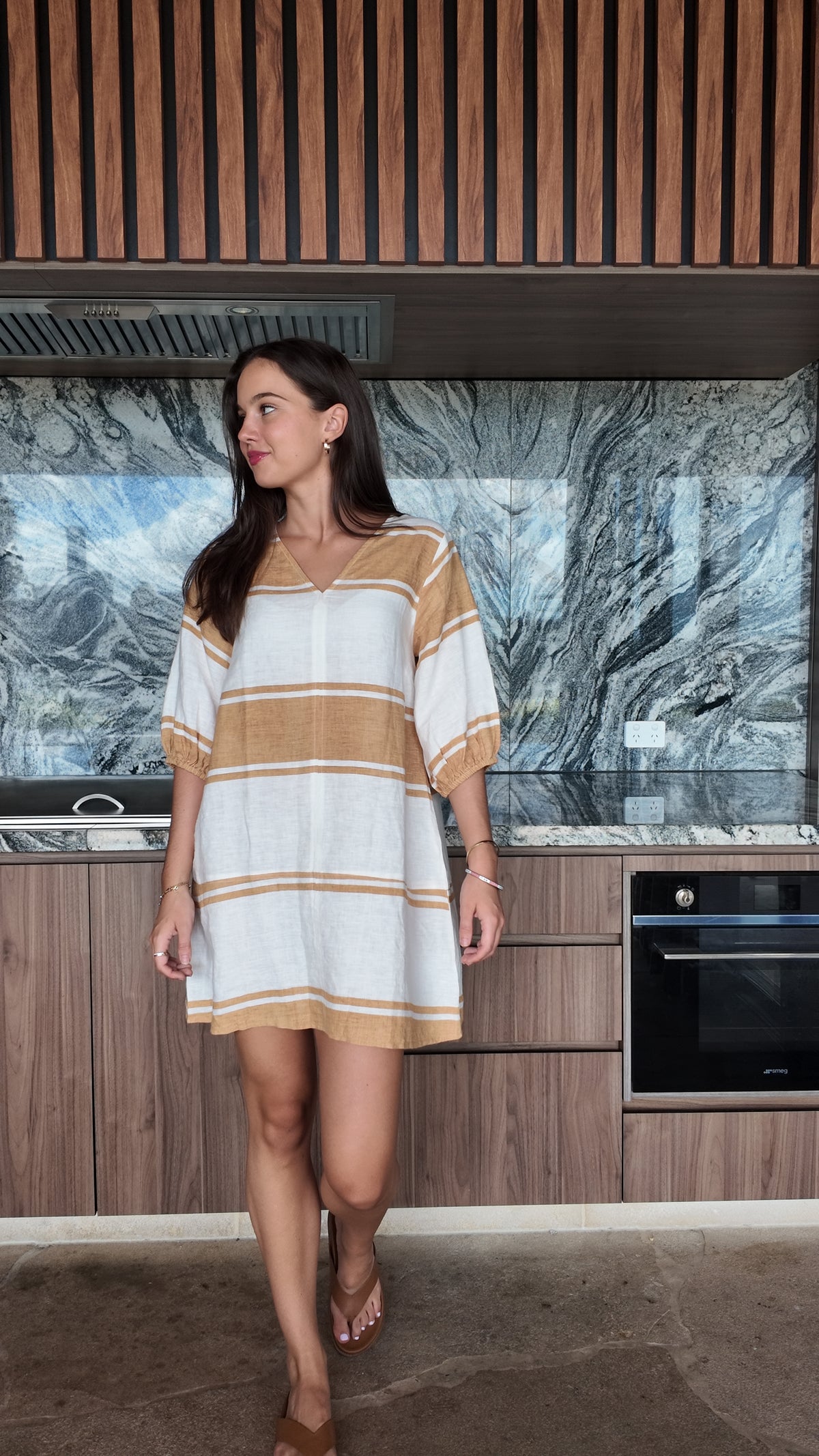 Luoni | Raffi Mini Dress | Mustard & White Stripe