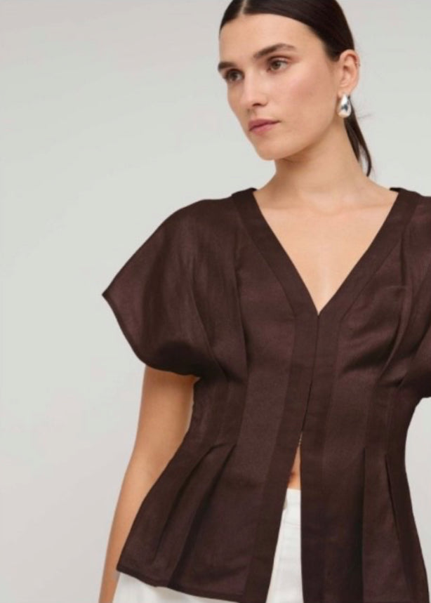 Staple The Label | Estelle Pleated Blouse | Chocolate
