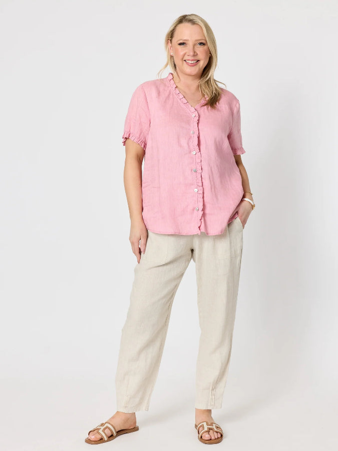 Gordon Smith | Sarah Linen Pleat Hem Pant | Natural