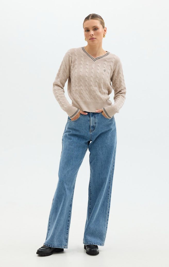 Iris & Wool | Crop Cable Sweater | Oatmeal