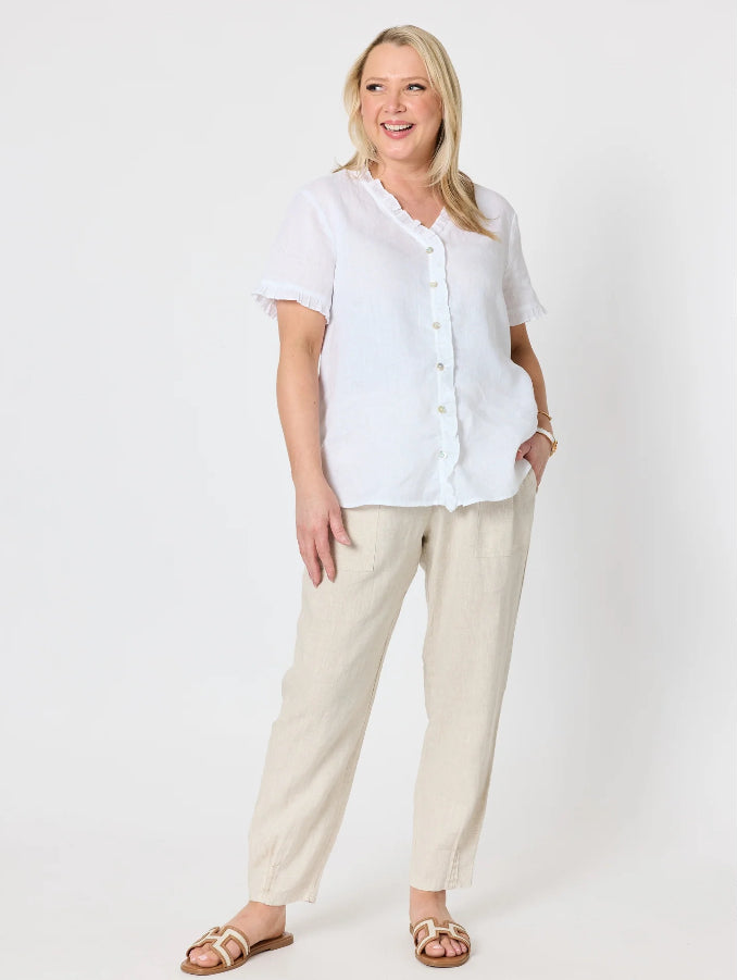 Gordon Smith | Audrey Linen Short Sleeve Ruffle Shirt | White