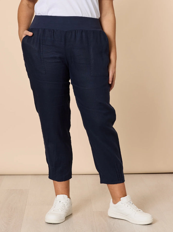 Gordon Smith | Sarah Linen Pleat Hem Pant | Navy