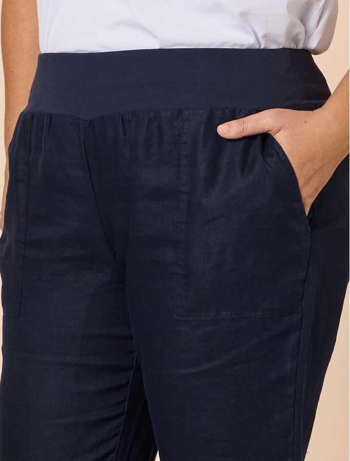 Gordon Smith | Sarah Linen Pleat Hem Pant | Navy