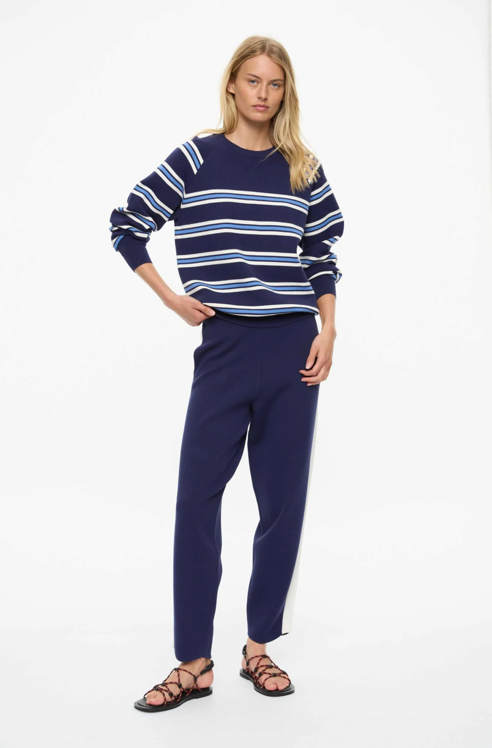 LMND Sale | WR Track Pants | Navy + Natural Stripe