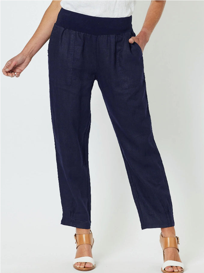 Gordon Smith | Sarah Linen Pleat Hem Pant | Navy