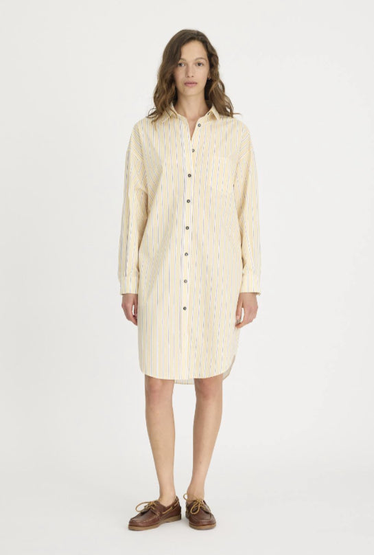 LMND | Chiara Midi Dress | Straw/Fudge/White Stripe