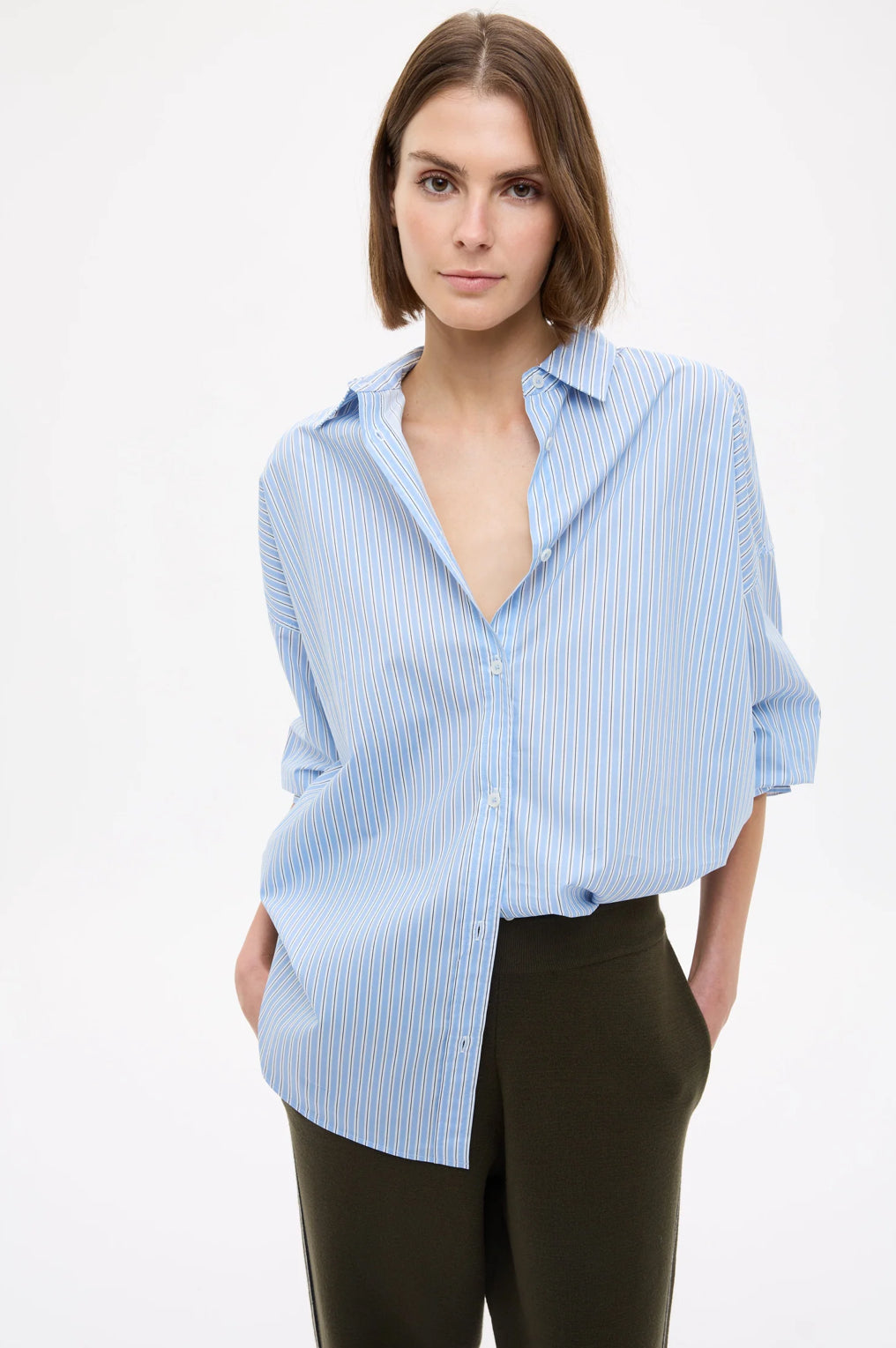 LMND | Mara Long Sleeve Shirt | Sky/Navy/White