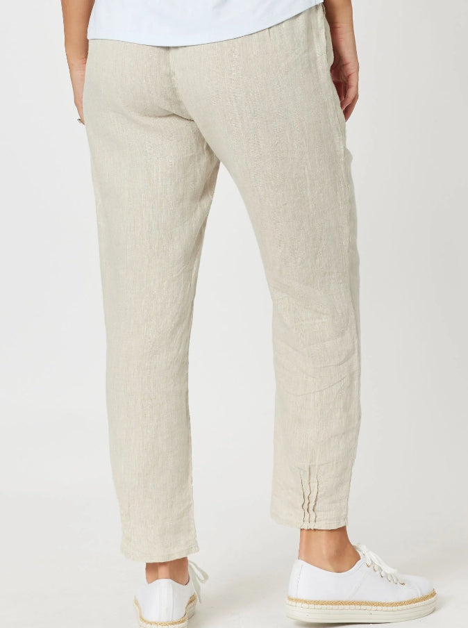 Gordon Smith | Sarah Linen Pleat Hem Pant | Natural