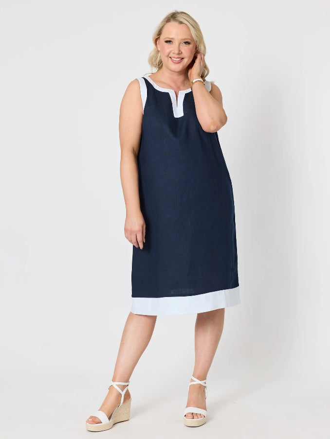 Gordon Smith | Chloe Linen Dress | Navy/White