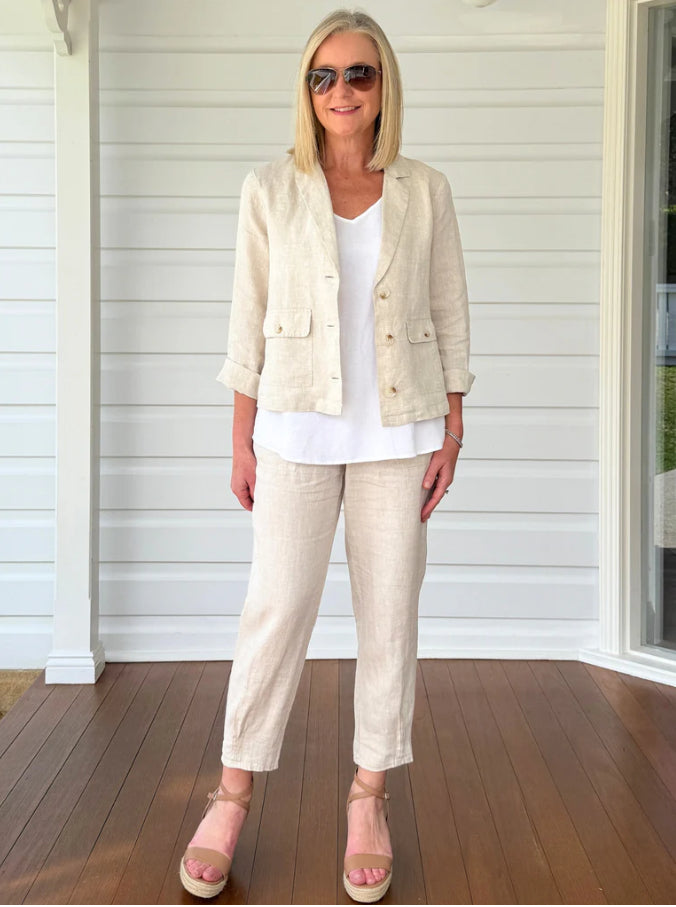 Gordon Smith | Sarah Linen Pleat Hem Pant | Natural