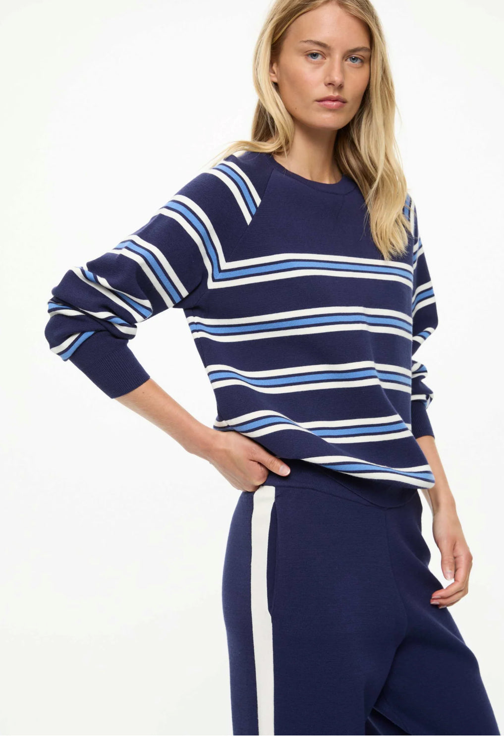 LMND Sale | WR Track Pants | Navy + Natural Stripe