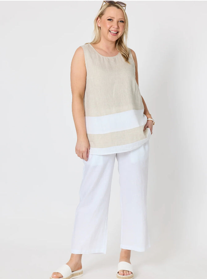 Gordon Smith | Chloe Linen Top | Natural/White
