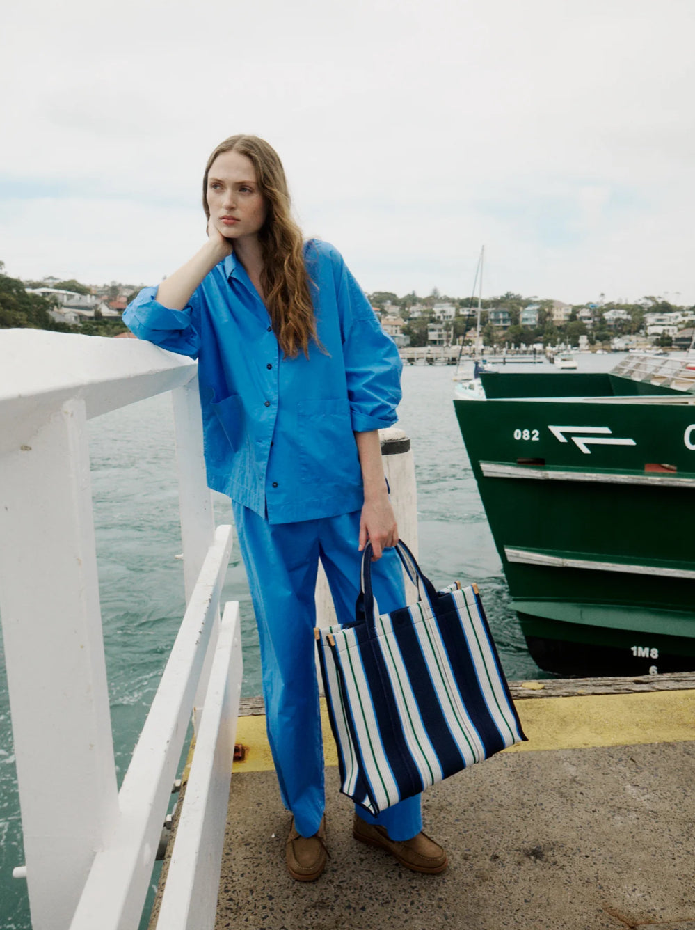 LMND | Rialto Large Tote | Navy/Ink Blue/Verde Stripe