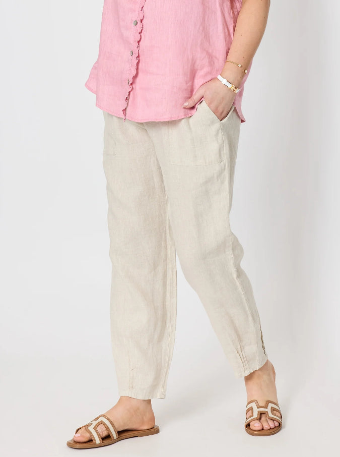 Gordon Smith | Sarah Linen Pleat Hem Pant | Natural