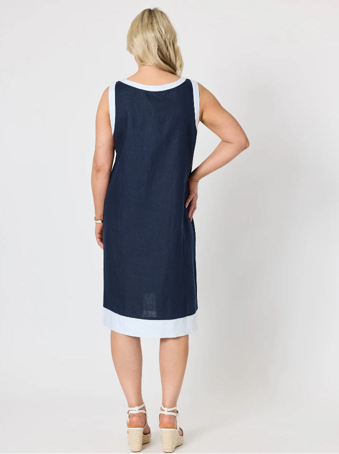 Gordon Smith | Chloe Linen Dress | Navy/White