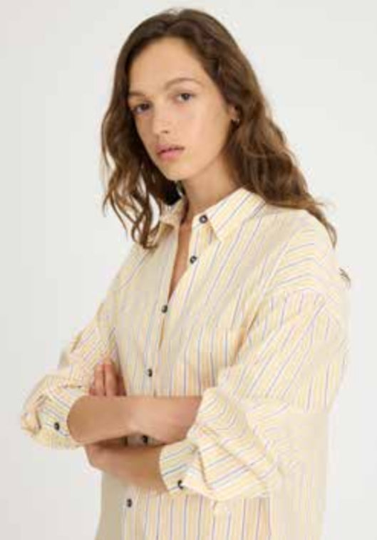LMND | Chiara Midi Dress | Straw/Fudge/White Stripe