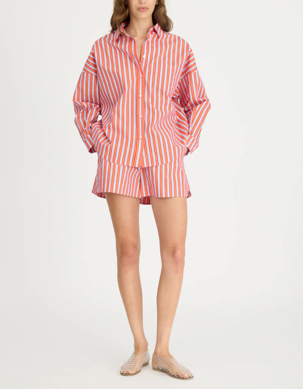 LMND | Chiara Long Sleeve Shirt | Spicy Orange/Himalayan Pink/Powder Blue