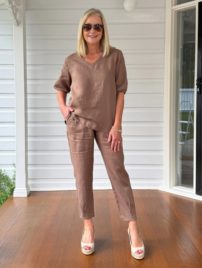 Gordon Smith | Anna Linen Top | Mocha