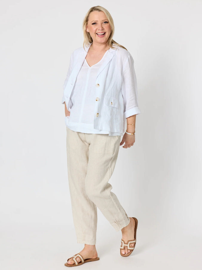 Gordon Smith | Sarah Linen Pleat Hem Pant | Natural