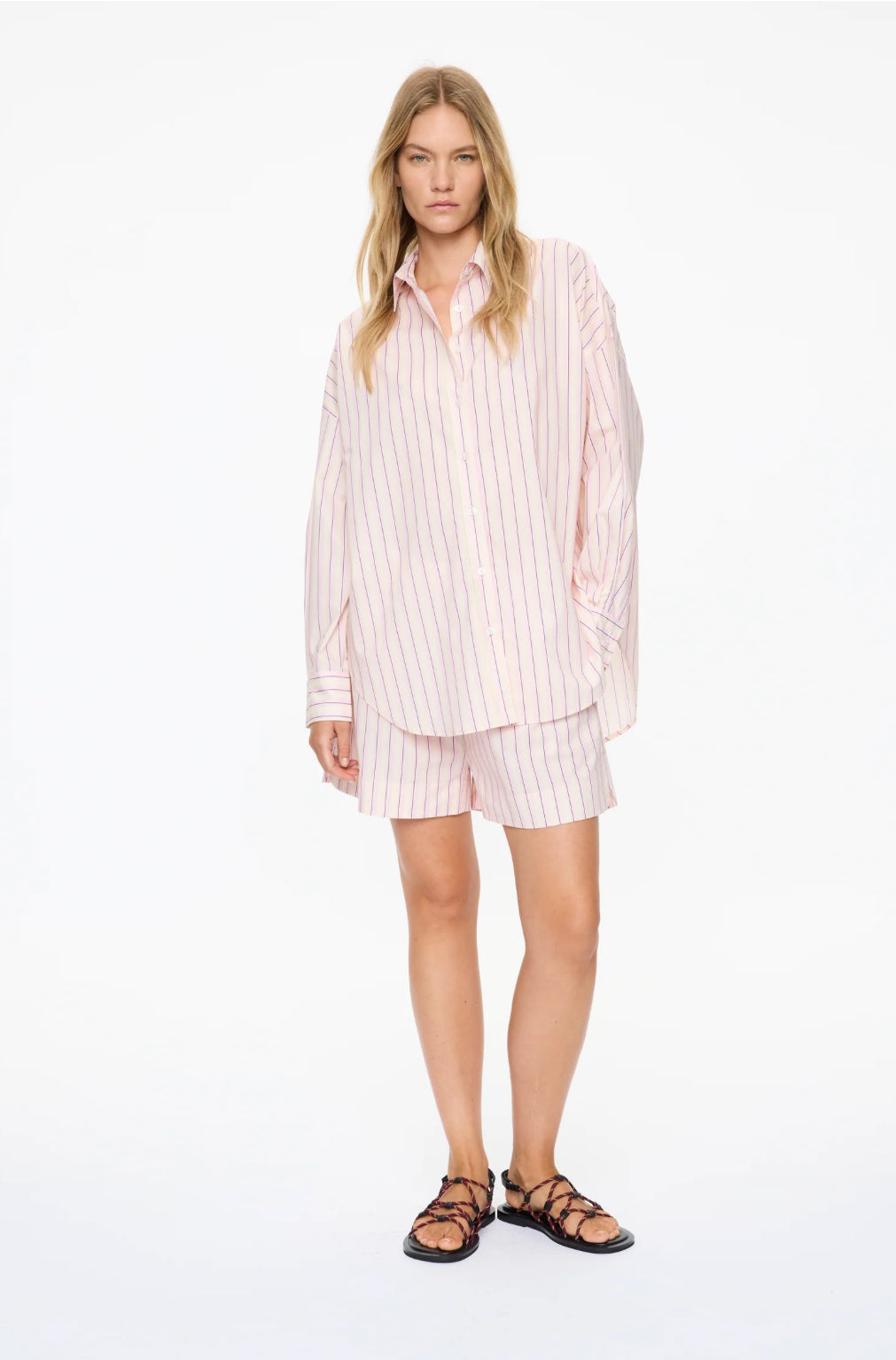LMND | Mara Long Sleeve Shirt | Candy Floss/Black/White