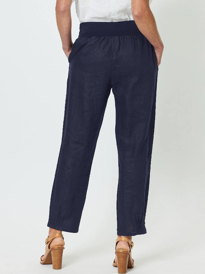 Gordon Smith | Sarah Linen Pleat Hem Pant | Navy