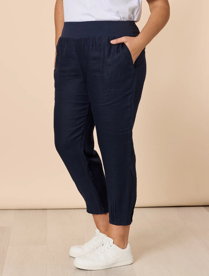 Gordon Smith | Sarah Linen Pleat Hem Pant | Navy