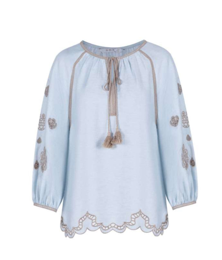 GDS | Marguerite Embroidered Blouse | Blue Haze