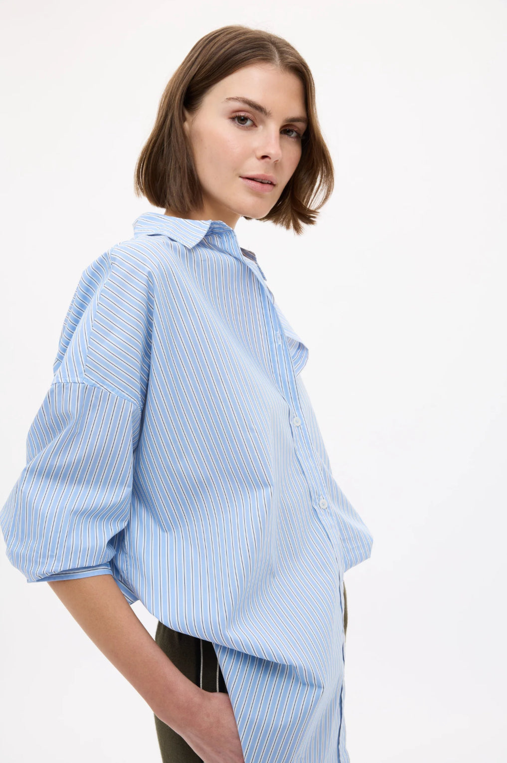 LMND | Mara Long Sleeve Shirt | Sky/Navy/White