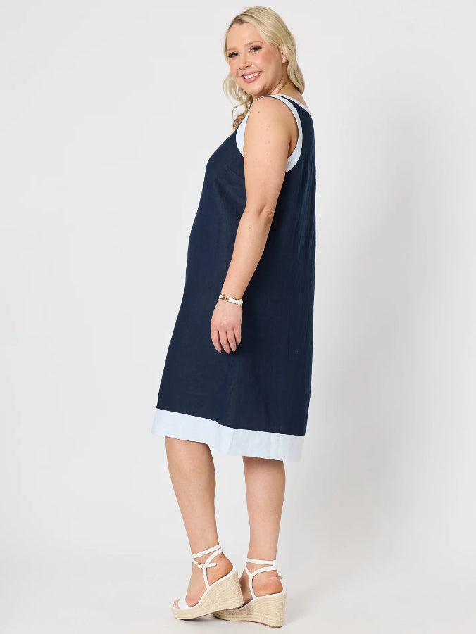 Gordon Smith | Chloe Linen Dress | Navy/White