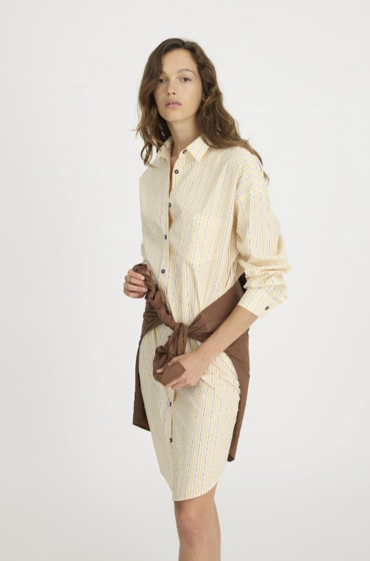 LMND | Chiara Midi Dress | Straw/Fudge/White Stripe