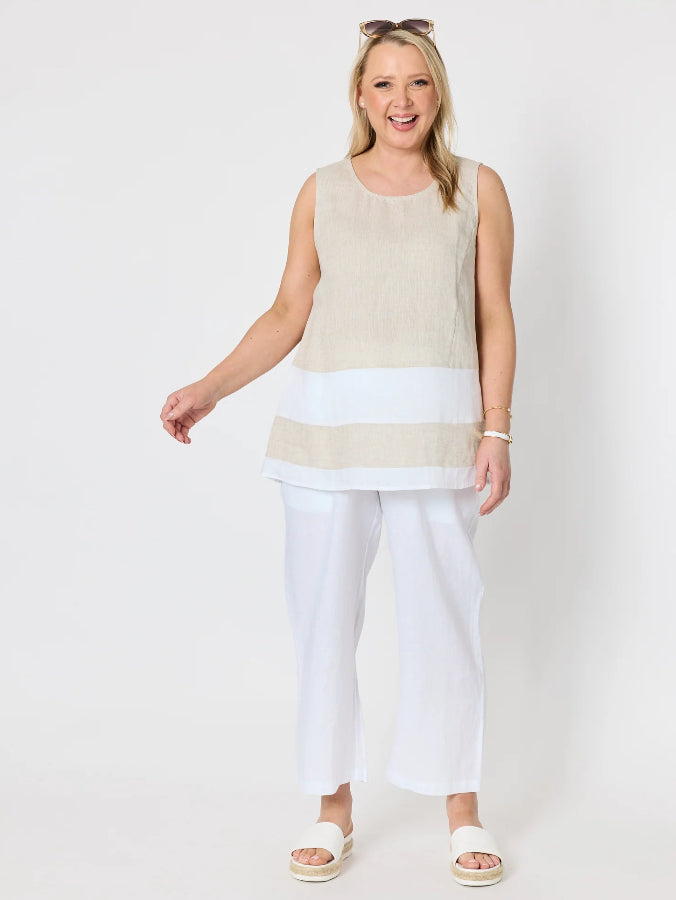 Gordon Smith | Chloe Linen Top | Natural/White