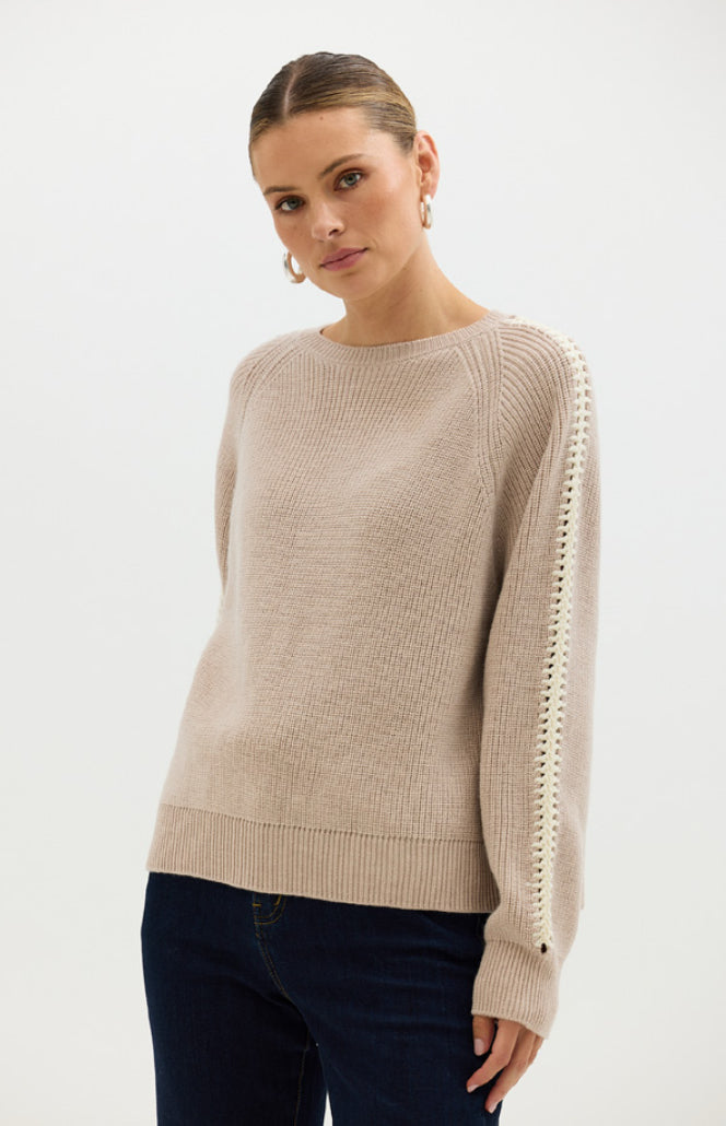Iris & Wool | Crotchet Inlet Sleeve Sweater | Oat Mel