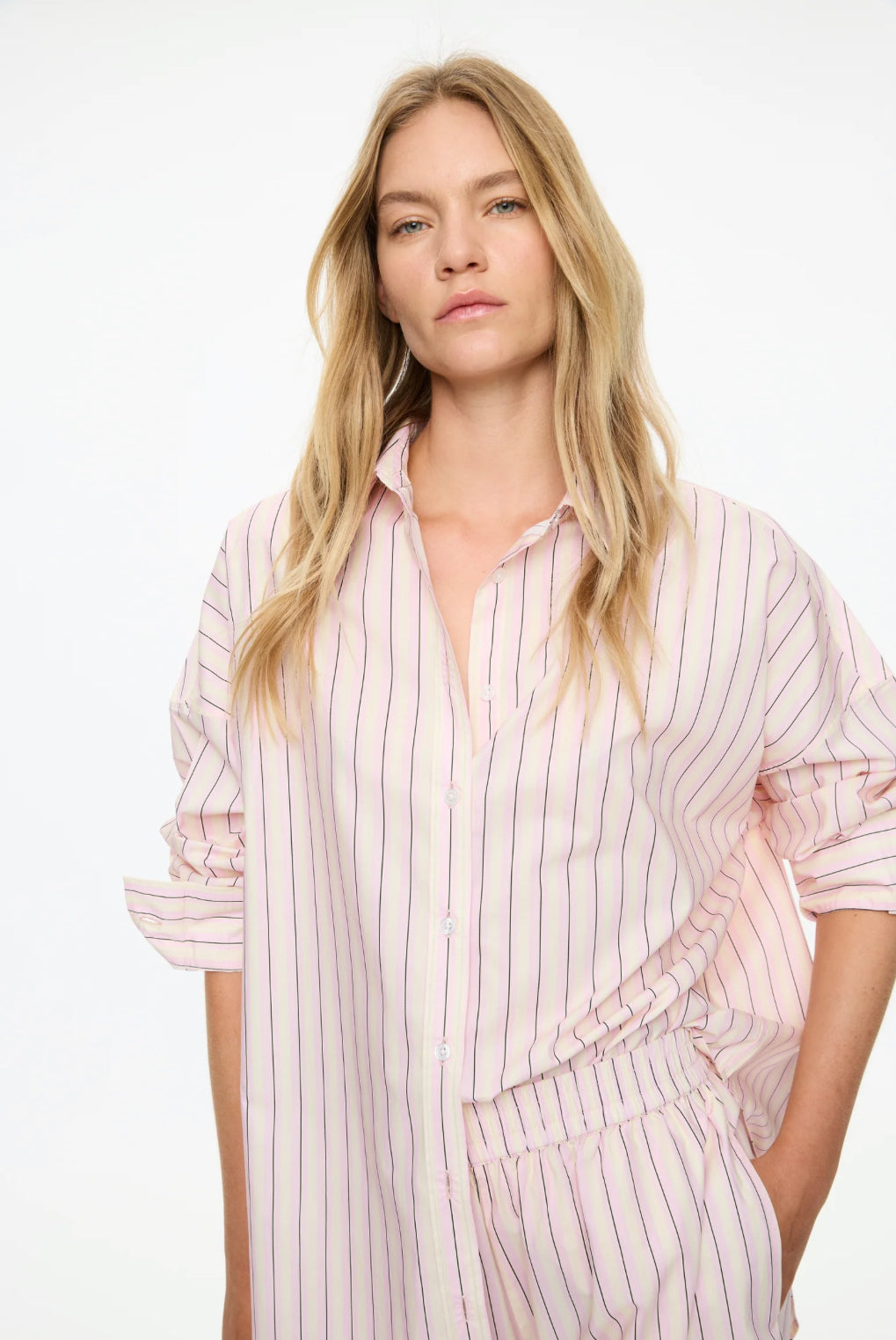 LMND | Mara Long Sleeve Shirt | Candy Floss/Black/White