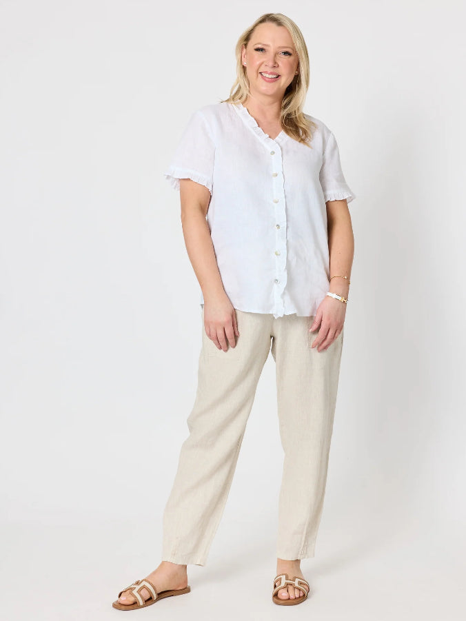 Gordon Smith | Sarah Linen Pleat Hem Pant | Natural