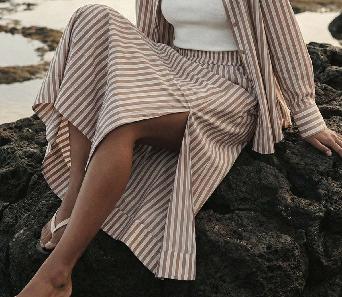 Staple The Label | Solace Midi Skirt | Tan/Ivory Stripe