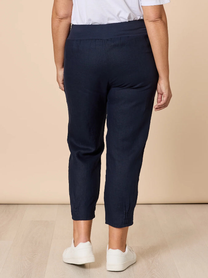 Gordon Smith | Sarah Linen Pleat Hem Pant | Navy